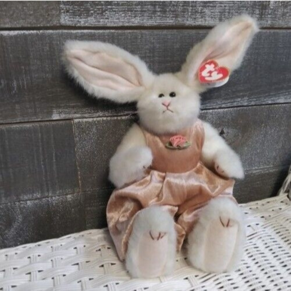 Vintage Ty White Bunny Rabbit Easter Attic Treasures SARA 14" Articulated Limbs